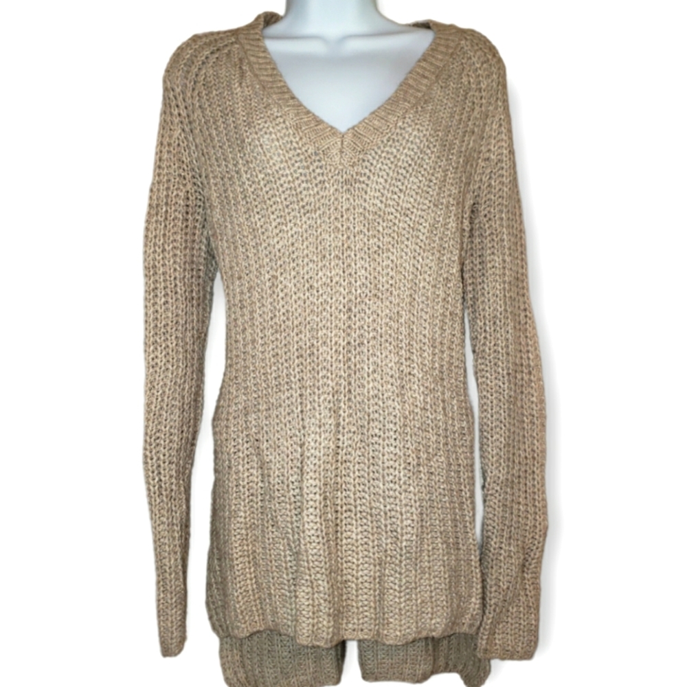 NWOT BCBGMaxAzria tan crochet oversized wool blend sweater Womens XSmall